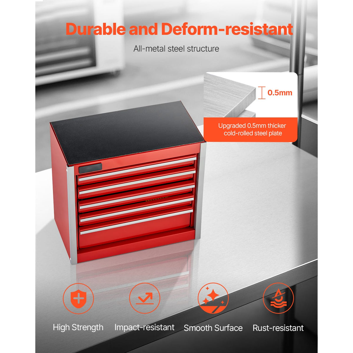 8.6 Inch Red Steel Tool Cabinet - 5 Drawer Organizer