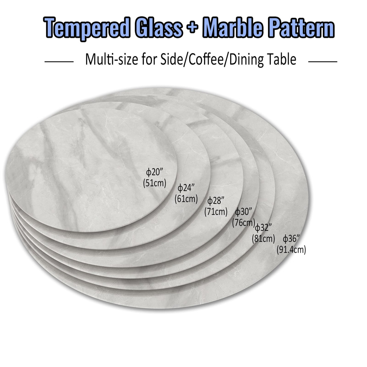 28 Inch Round Tempered Glass Table Top Gray