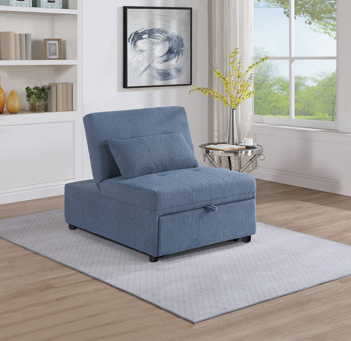 Blue Grey Sleeper Sofa Chair - 1 Seat Convertible for Living Room