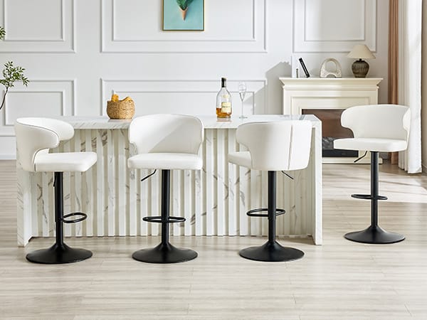 Rotating Adjustable Bar Stool - Black White PU Leather, Durable & Stable