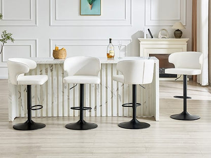 Rotating Adjustable Bar Stool - Black White PU Leather, Durable & Stable