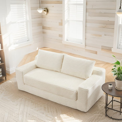 Beige 2-Seat Convertible Sofa Bed Loveseat Sleeper for Small Apartments