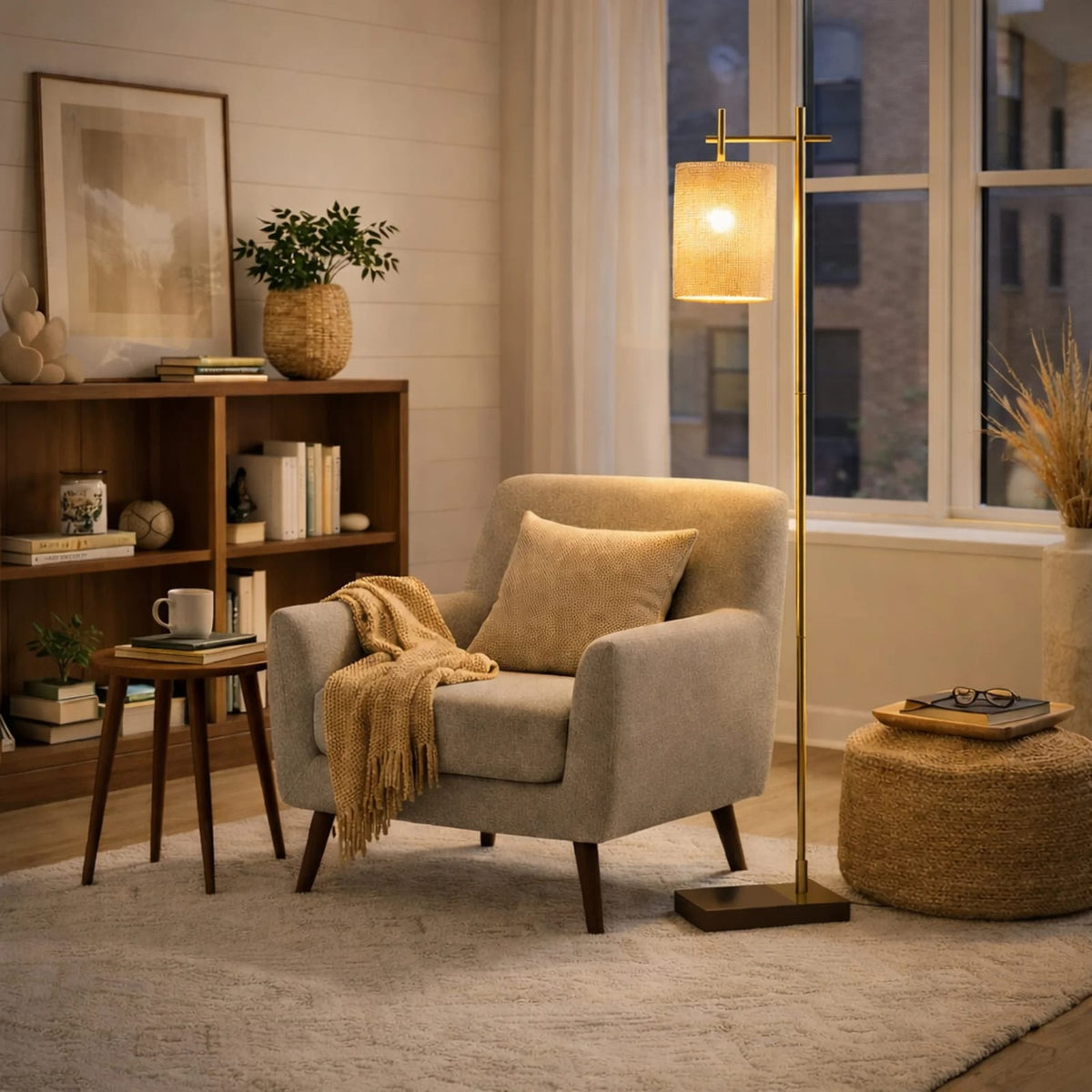 Tall Corner Floor Lamp - Gold Metal Standing Light