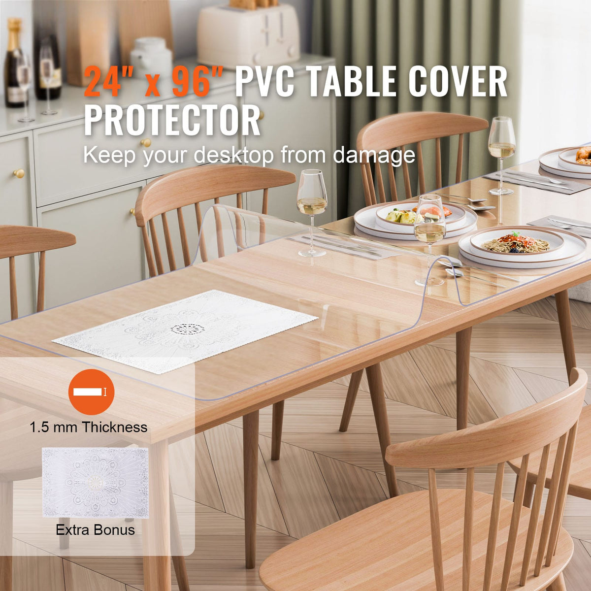 PVC Table Protector 24x96 Inch - Clear Desk Cover