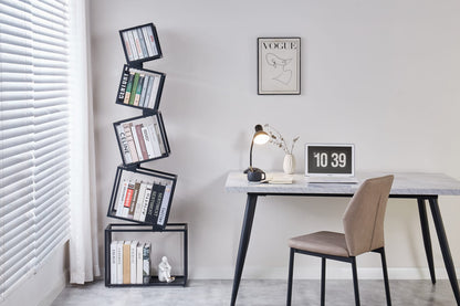 Black Geometric Bookshelf - 5 Tier Metal Display Shelf for Living Room