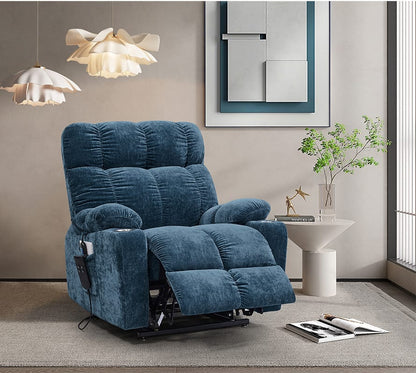 Blue Power Recliner Chair - 36" Dual OKIN Motor for Living Room