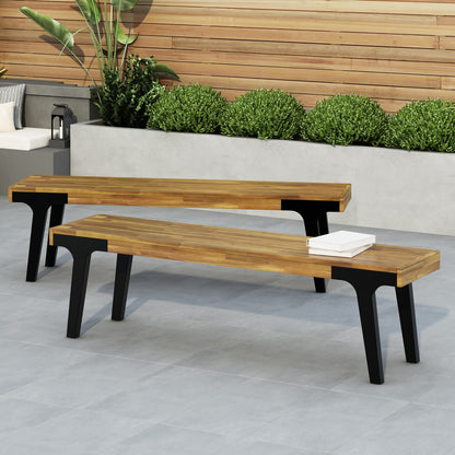 Teak Wood Bench Set of 2 - Patio Dining Seating
