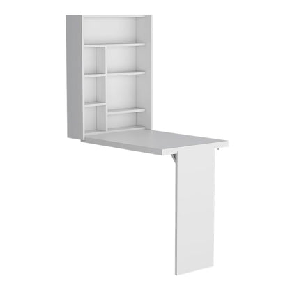 Foldable Table Tacoma - White, 7 Shelves Storage for Living Room
