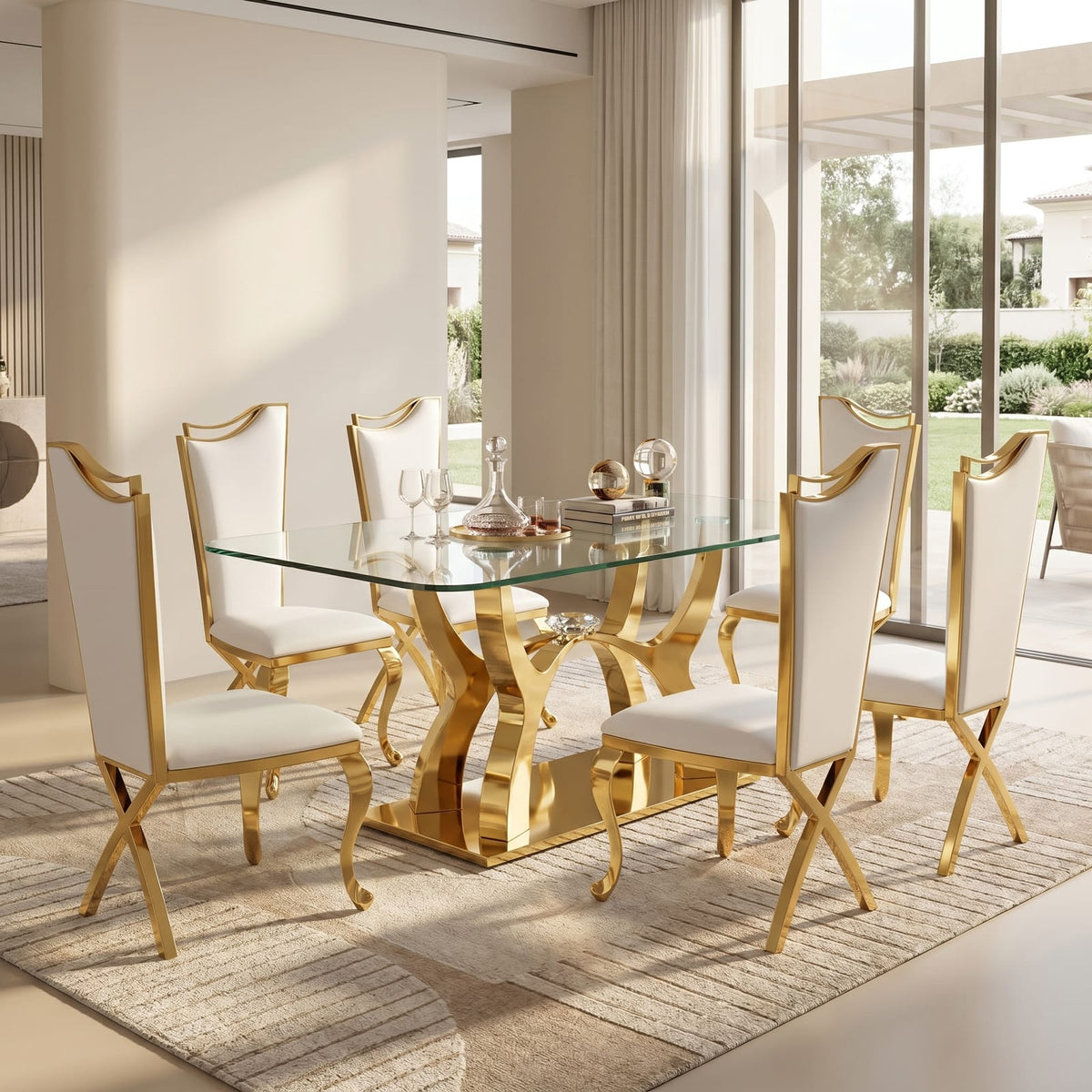 Gold Glass Dining Table - 6 Seats Modern Table