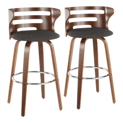 Charcoal Fabric Barstools - 2 Mid-Century Swivel Bar Stools