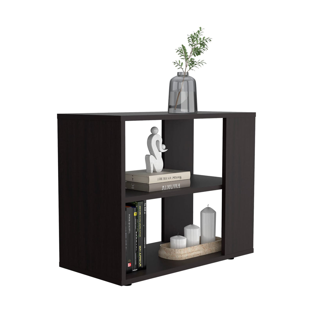 Black Engineered Wood Side Table - 2 Shelves for Living Room