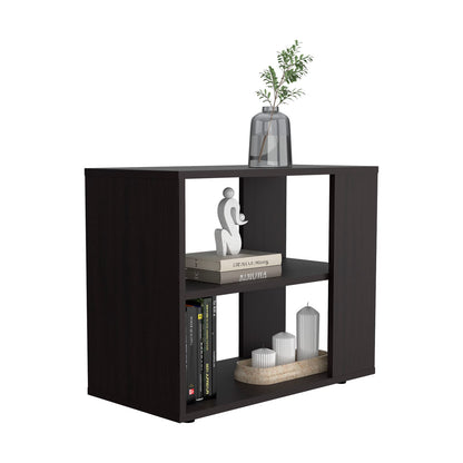 Black Engineered Wood Side Table - 2 Shelves for Living Room