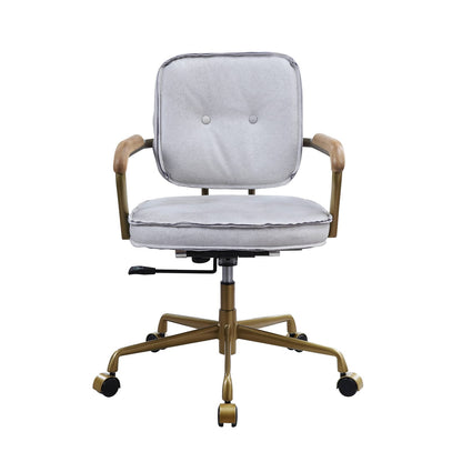 Antique White Gray Leather Office Chair - 360 Swivel