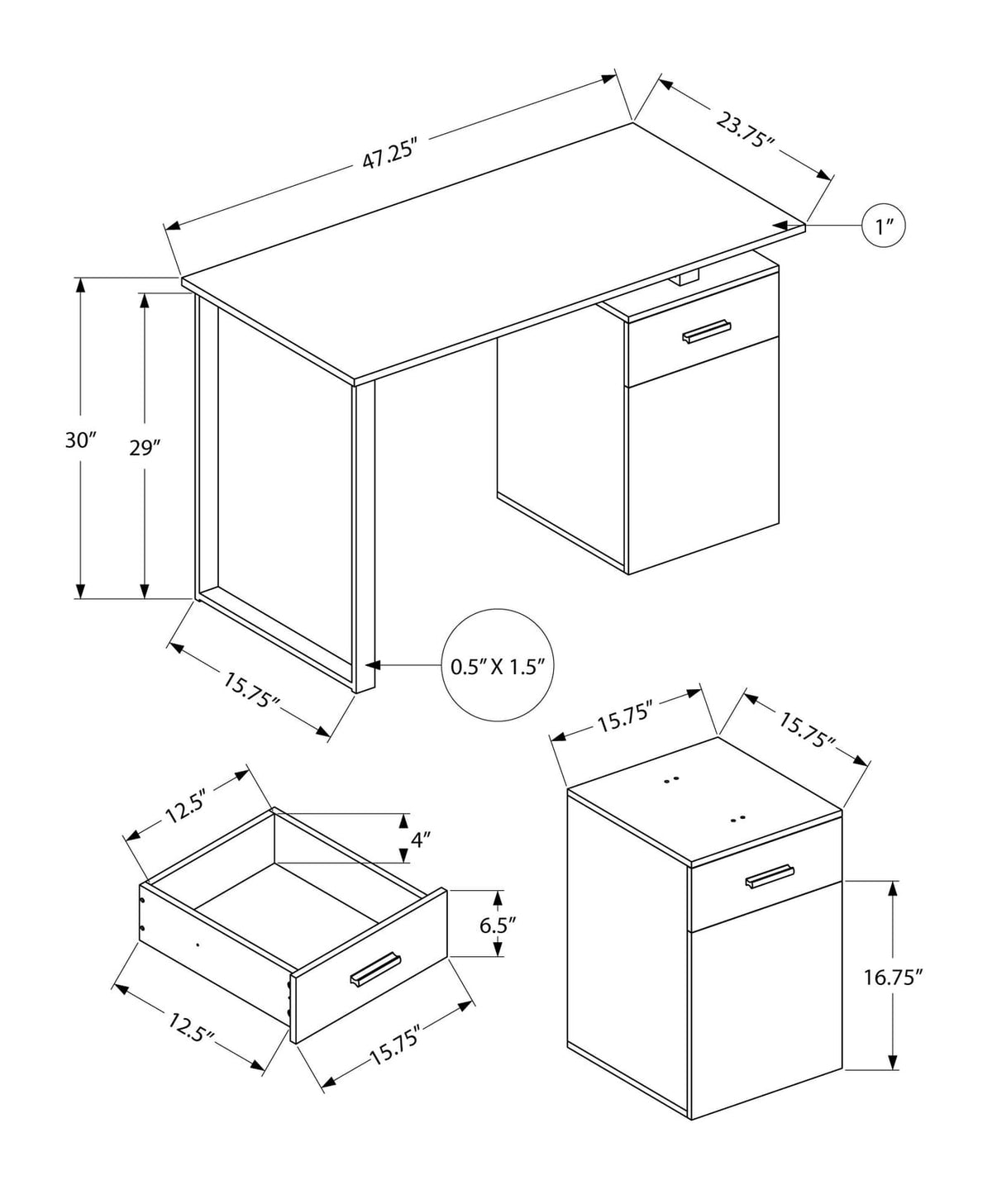Modern Grey Particle Board Computer Desk with Storage Drawers for Home Office