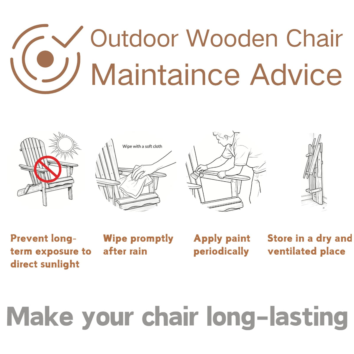 Light Brown Adirondack Chair Set of 2 - Outdoor Patio Furniture