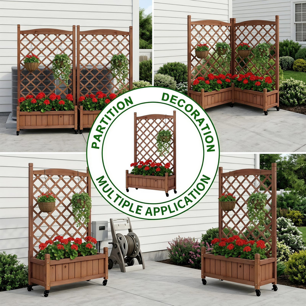 Raised Garden Bed with Trellis 2 Pack - Brown Wooden Planter Box