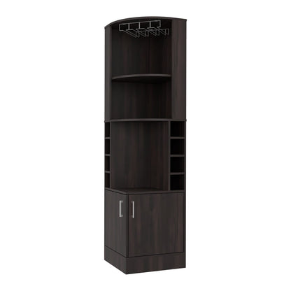 Dark Walnut Corner Wine Rack Cabinet - 71.1" Tall for Dining Room