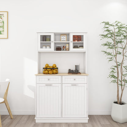 67.7" White MDF Kitchen Storage Cabinet - Trash Can with Shelves