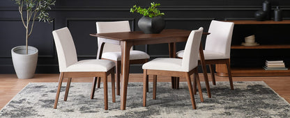 Brown Rectangular Dining Table Set with 4 Upholstered Chairs for Dining Room