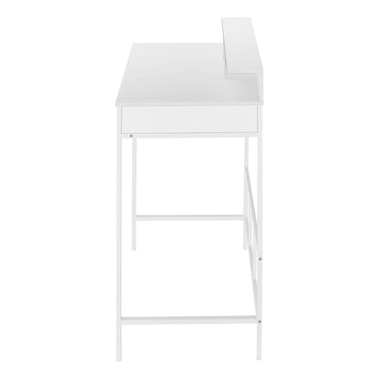 White Metal Computer Desk with Hutch & Shelves
