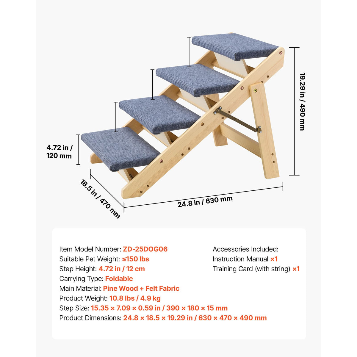 Sturdy Pine Pet Stairs for Dog Beds with Foldable Storage