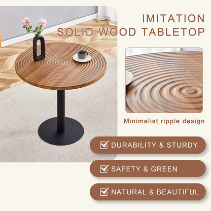 31.5 Inch Round Dark Wood Dining Table - Black Metal Stand