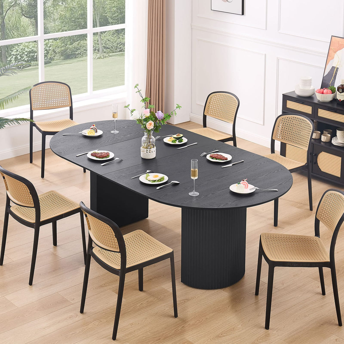 Black MDF Expandable Dining Table for Modern Kitchen Dining Room for Living Room