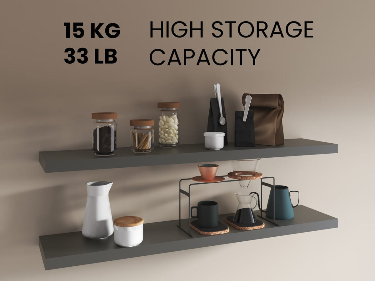 Grey Floating Shelves - 2 Shelf Display Unit for Living Room