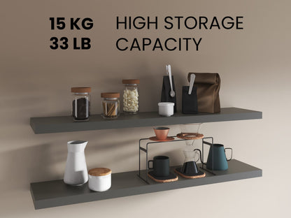 Grey Floating Shelves - 2 Shelf Display Unit for Living Room