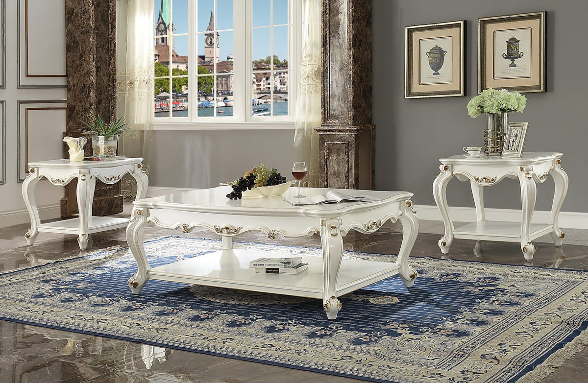 Antique Pearl Coffee Table with Bottom Shelf for Living Room