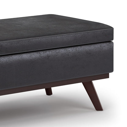 Black Lift Top Storage Ottoman - 42" Wide Faux Leather for Living Room