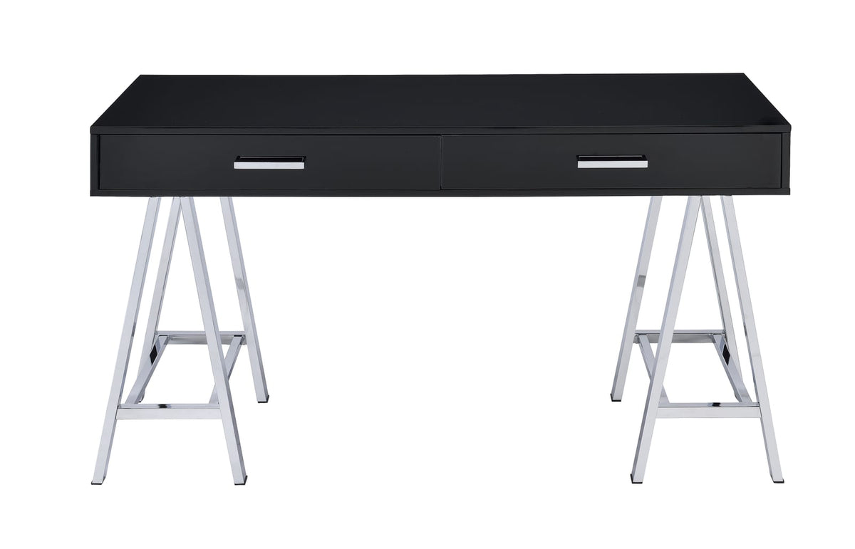 Black Rectangular Writing Desk with Storage Drawers