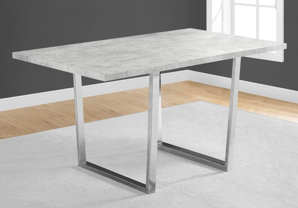 Dining Table, 60" Rectangular, Grey Laminate, Chrome Metal Legs