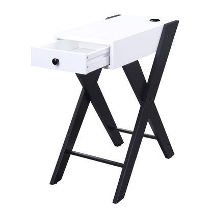 White & Black Side Table with USB Ports - Storage Included for Living Room