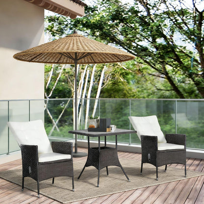Cream White Rattan Patio Furniture Set - 3 Piece Bistro Set