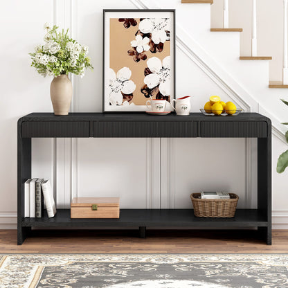 Modern 3-Drawer Console Table - Black MDF, Storage & Rounded Edges
