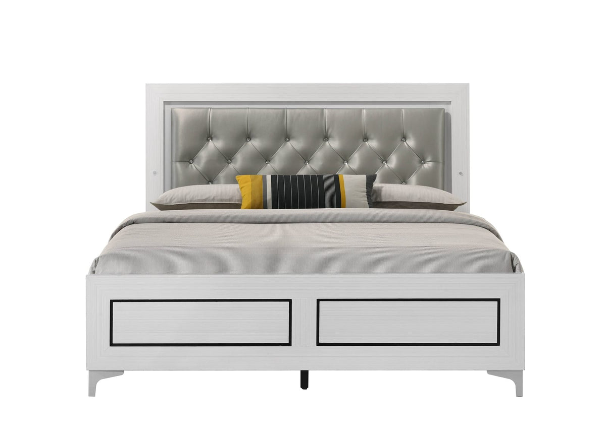 Grey Queen Bed Frame with Fabric Headboard for Bedroom