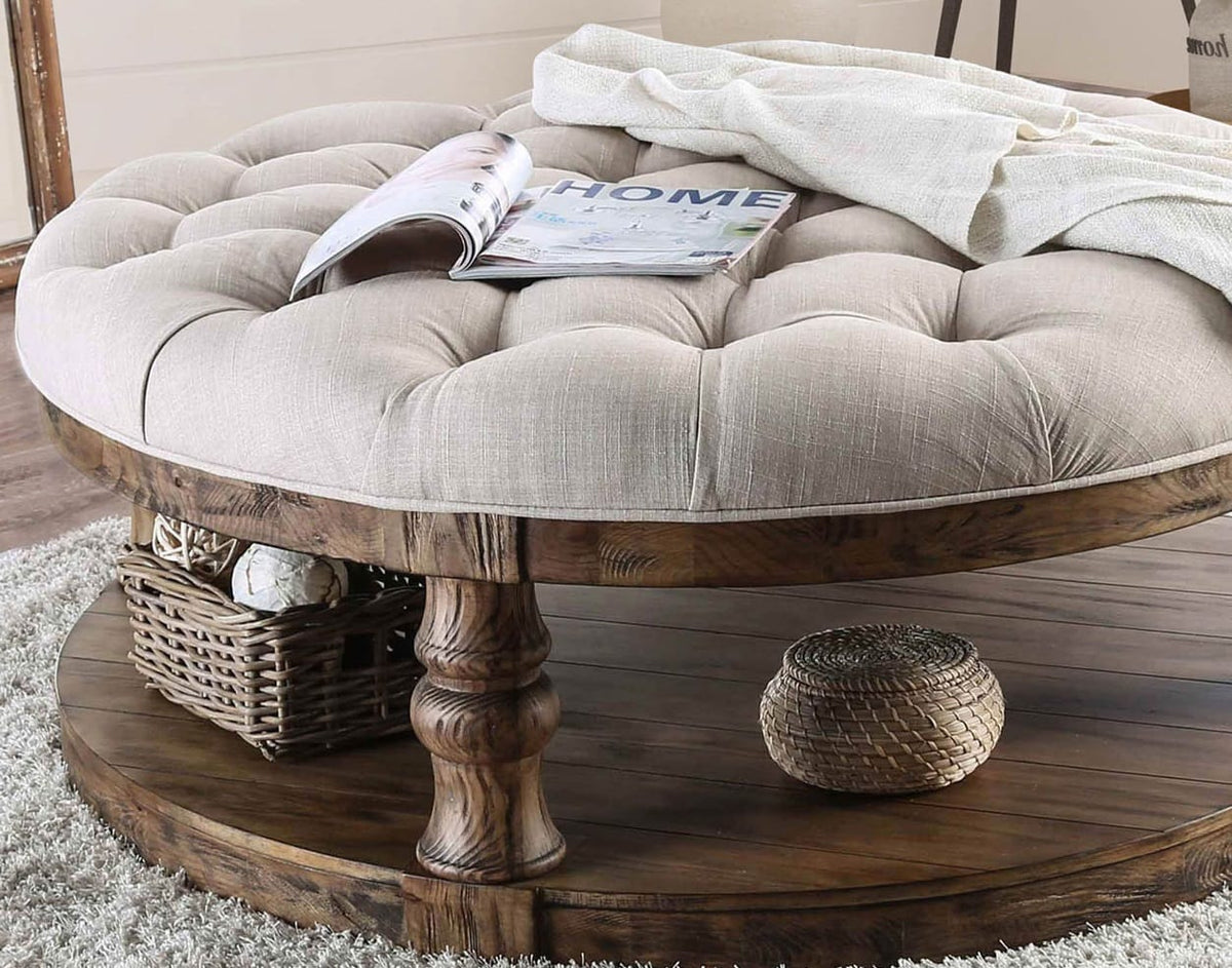 Antique Dark Oak Round Coffee Table - 48" Diameter