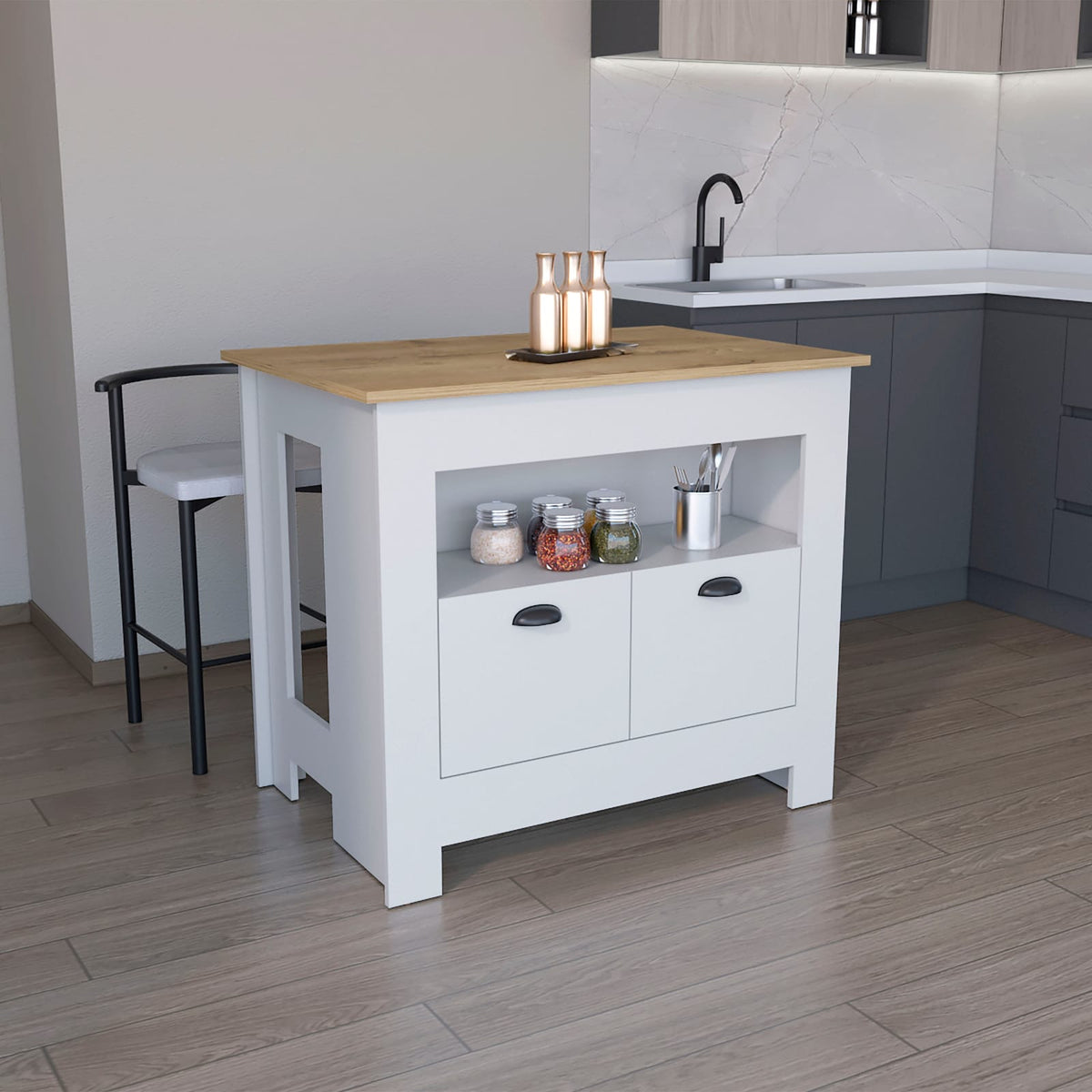 35" White Kitchen Island with Storage