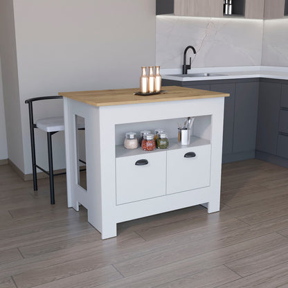 35" White Kitchen Island with Storage