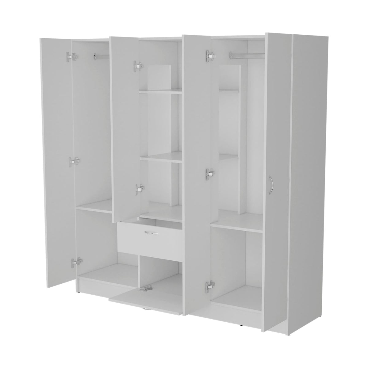 White 6-Door Wardrobe with Shelf and Drawer - Bedroom Storage