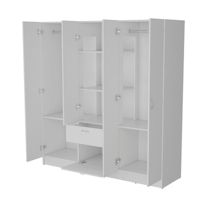White 6-Door Wardrobe with Shelf and Drawer - Bedroom Storage