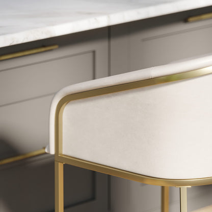 26" Modern Counter Stool - White Faux Leather & Gold Steel Frame, 1PC