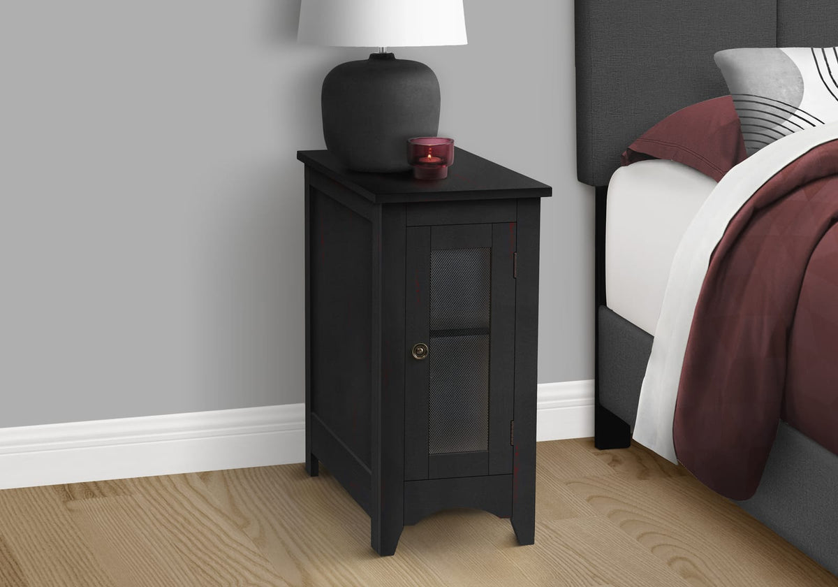 Black MDF Nightstand Accent Table - Narrow Storage Table