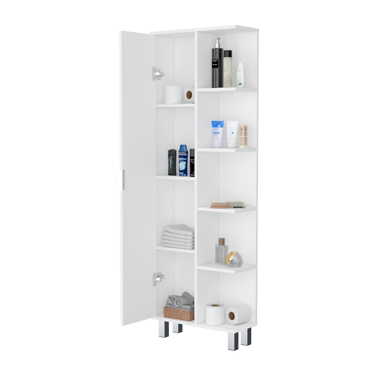 Modern White Bathroom Cabinet with 9 Shelves for Storage