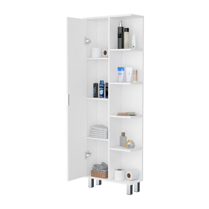 Modern White Bathroom Cabinet with 9 Shelves for Storage