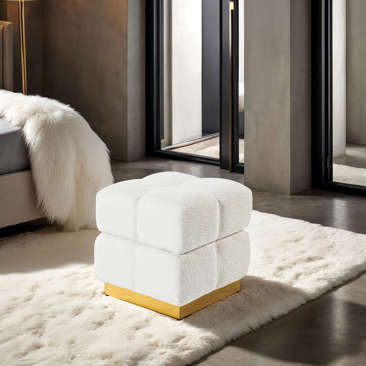 Beige Engineered Wood Storage Stool - 18"x18"x18.5"