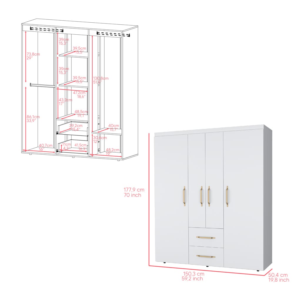 White Armoire Elma - Bedroom Dresser Storage