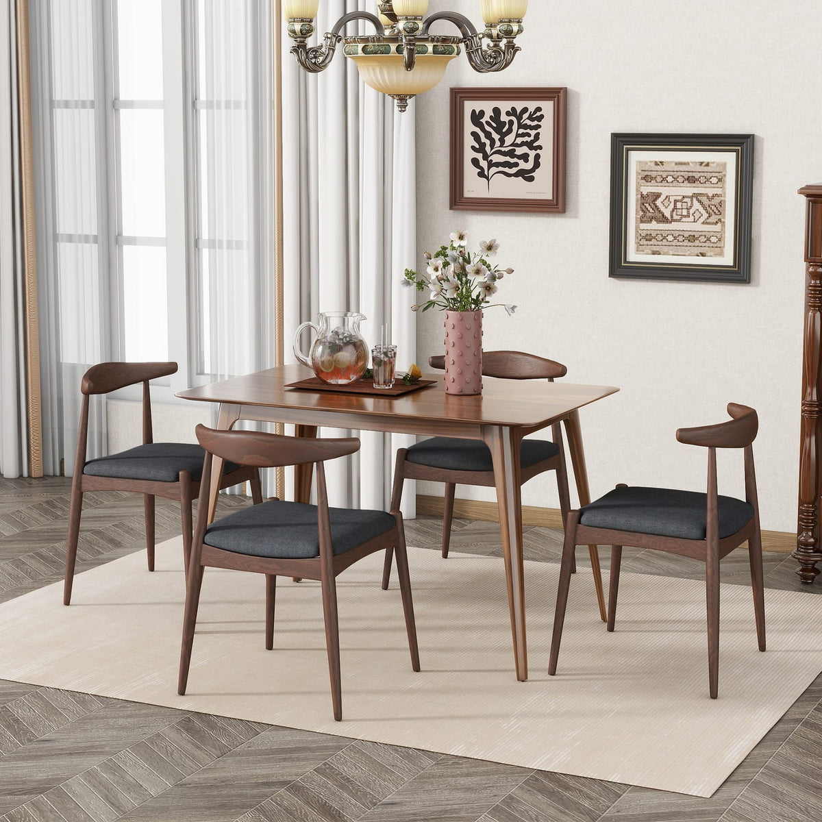 Mid-Century Modern Dining Chairs Set of 2 - Charcoal & Walnut