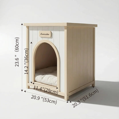Cream White Cedar Pet Bed - Small Dog House Side Table